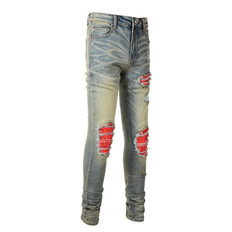 Red Bandana Patchwork Skinny Jeans