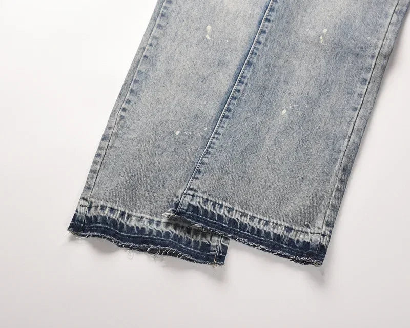 Splattered Paint Light Gray Flared Jeans