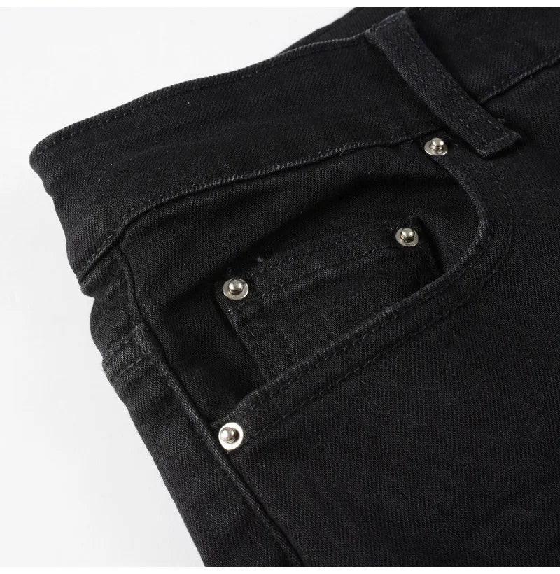 Dark Leather Patchwork Skinny Jeans