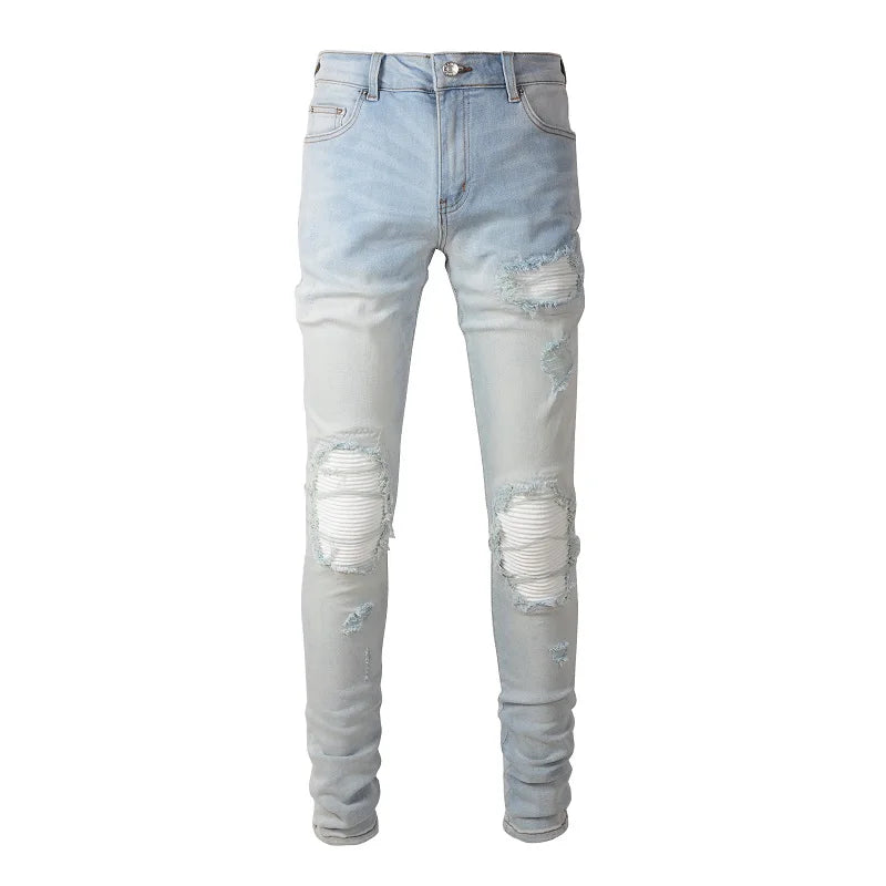 Pure White Patchwork Skinny Jeans