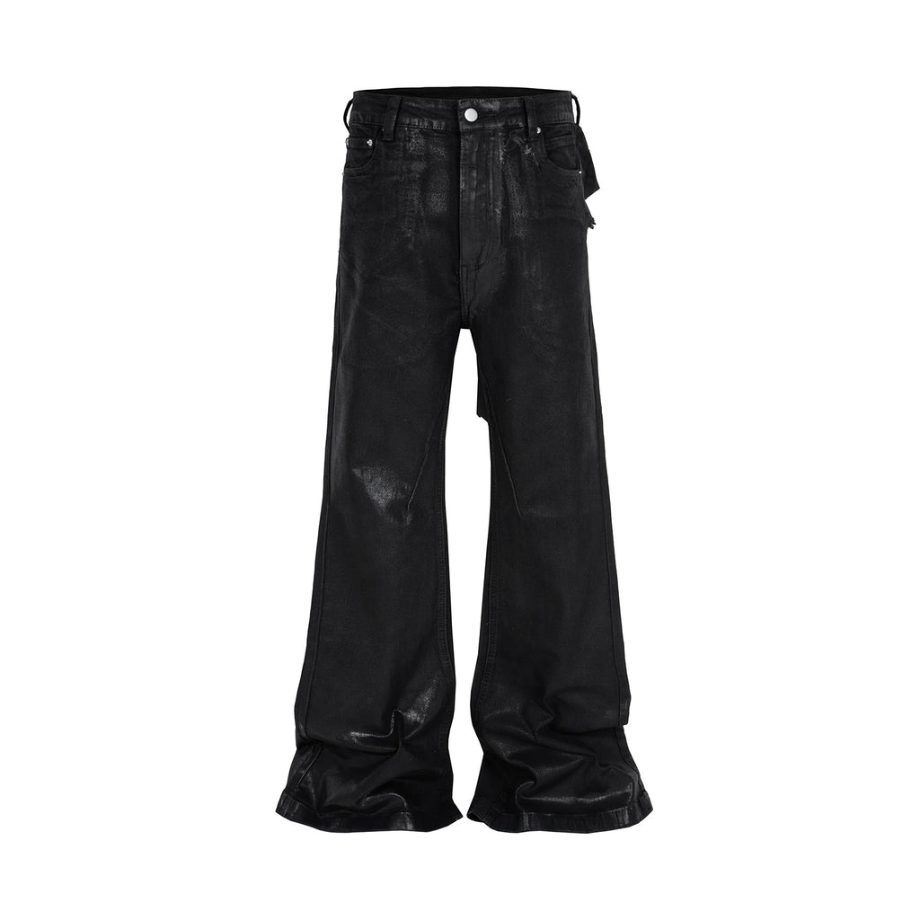 Black Patched Cerated Stacked Jeans
