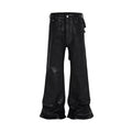 Black Patched Cerated Flared Jeans