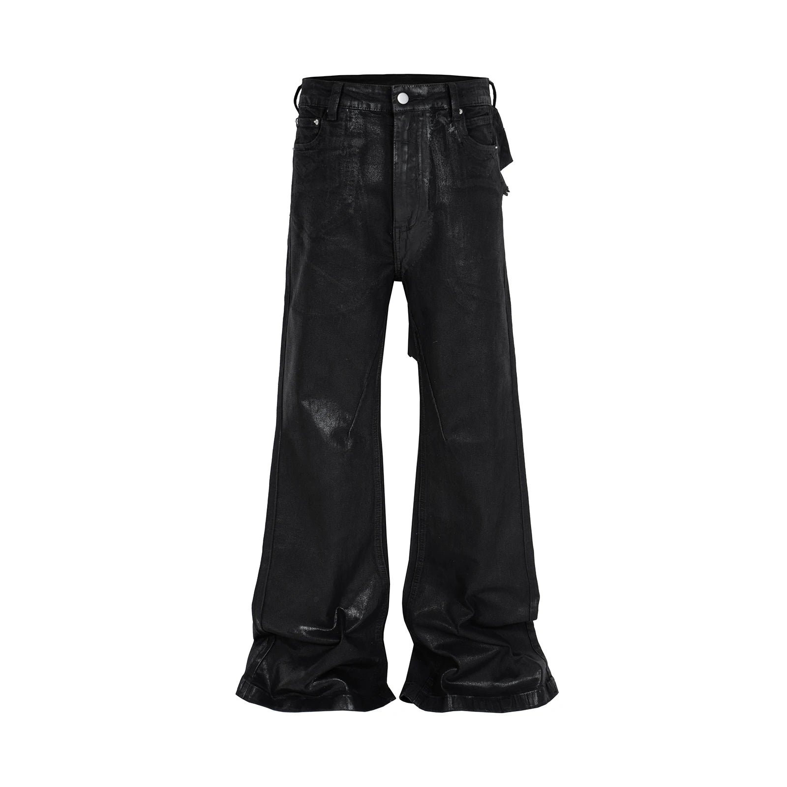 Black Patched Cerated Stacked Jeans