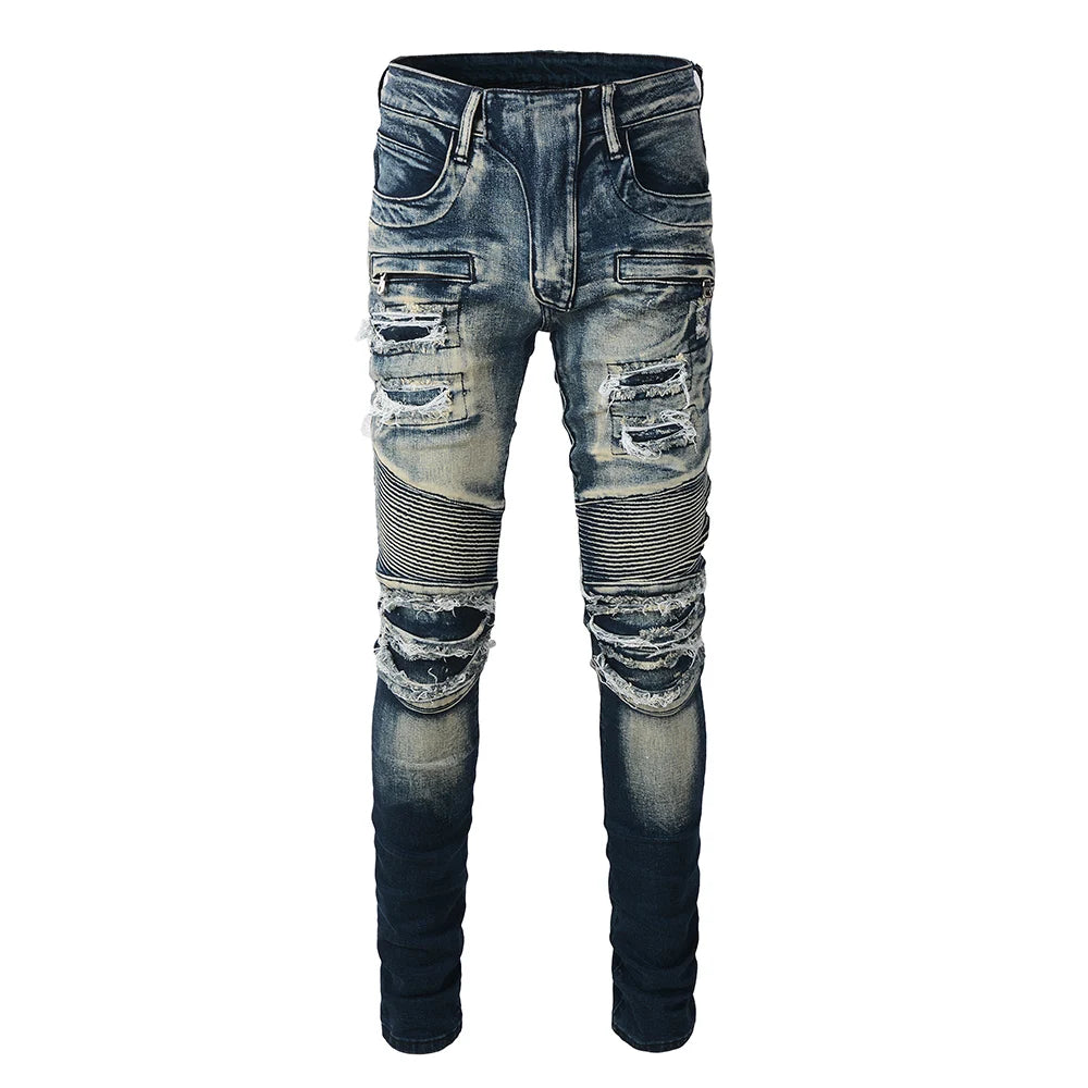 Biker Ripped & Repaired Slim Fit Jeans