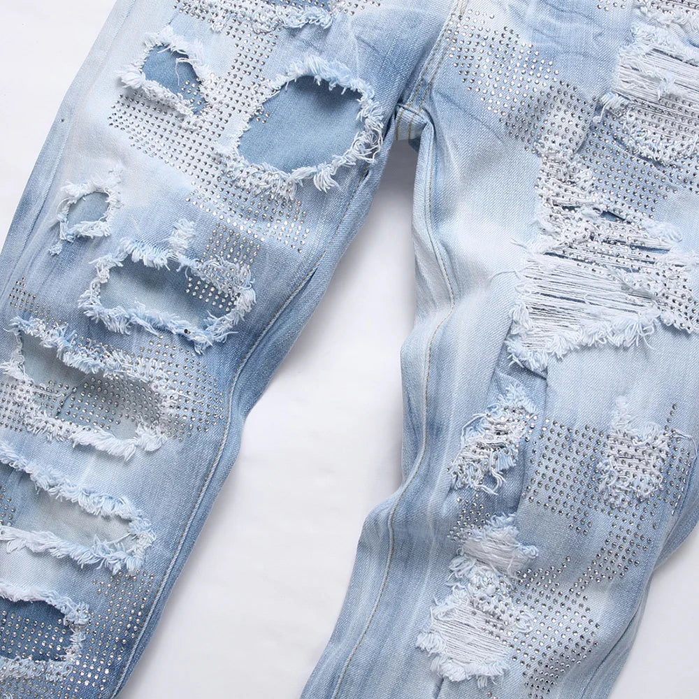 Diamond Ripped & Repaired Slim Fit Jeans