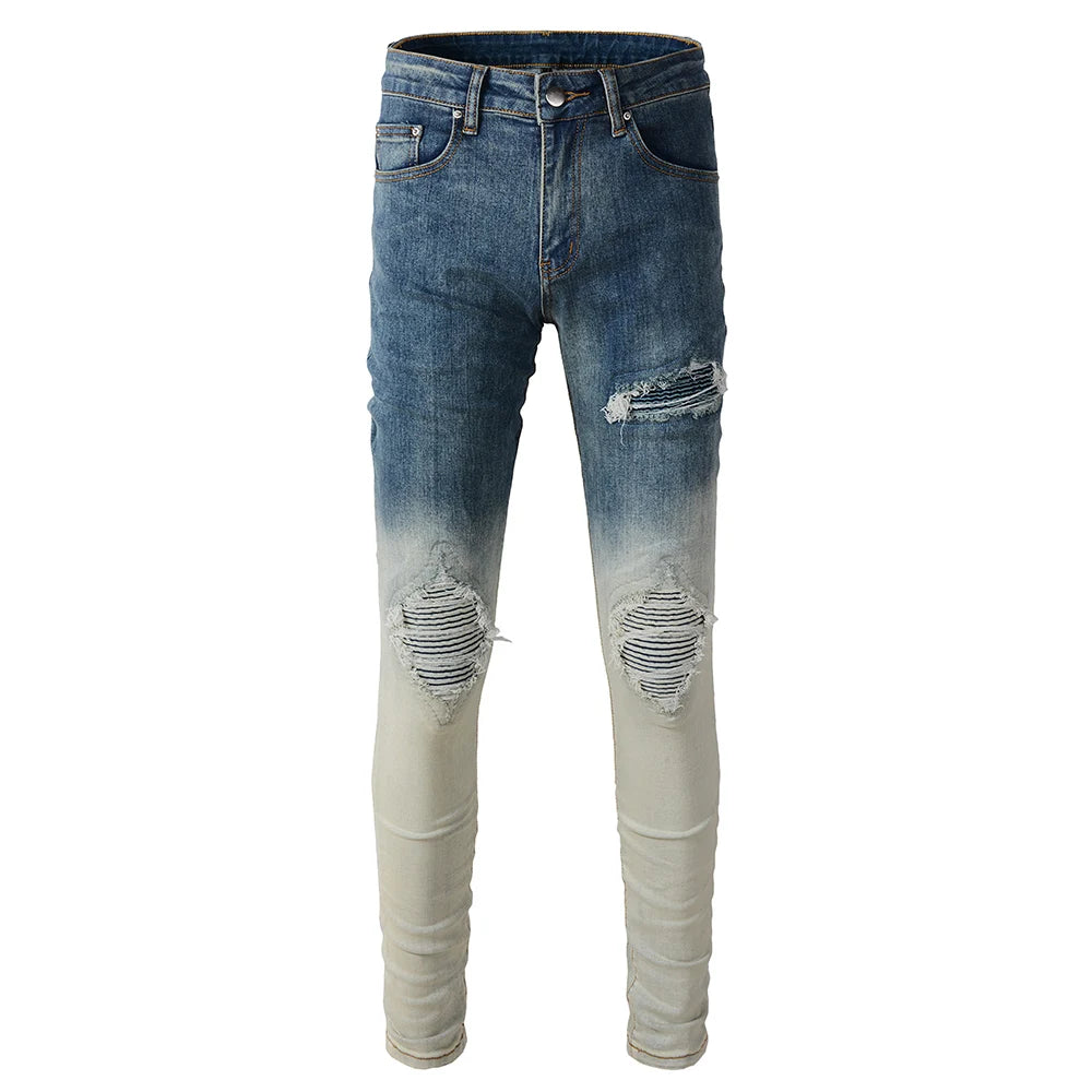 Blue Gradient Patchwork Skinny Jeans