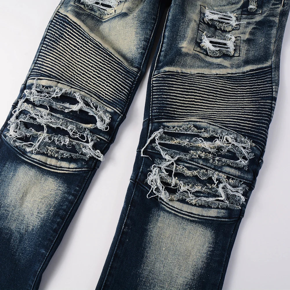 Biker Ripped & Repaired Slim Fit Jeans