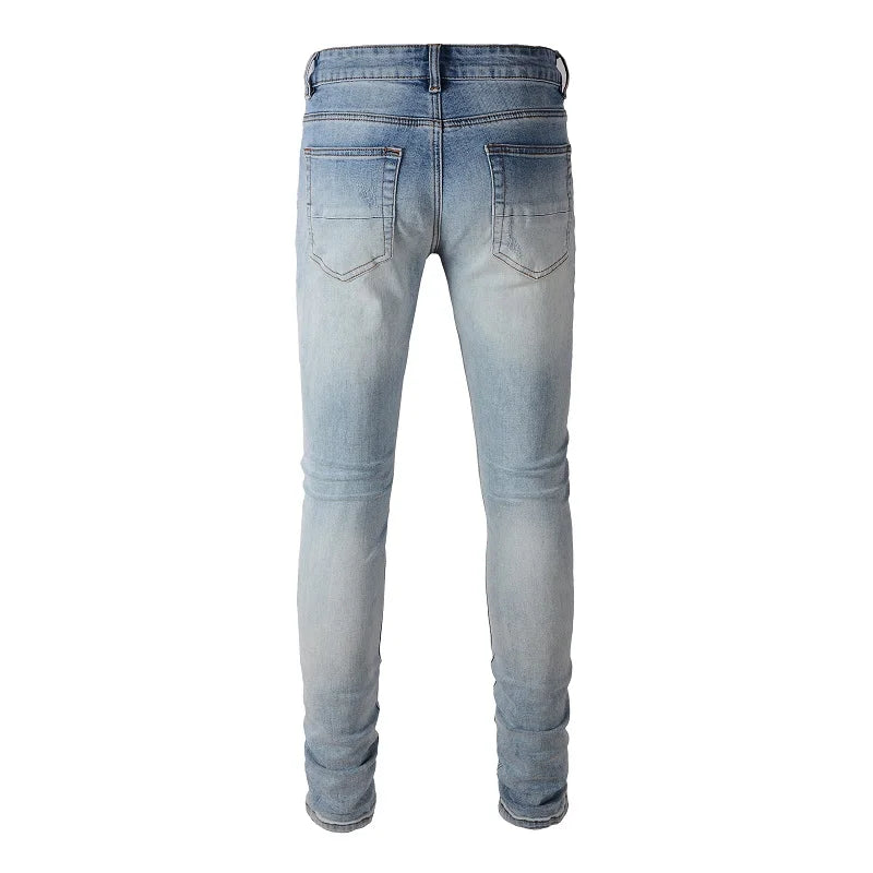 Light Blue Diamond Painted Skinny Jeans