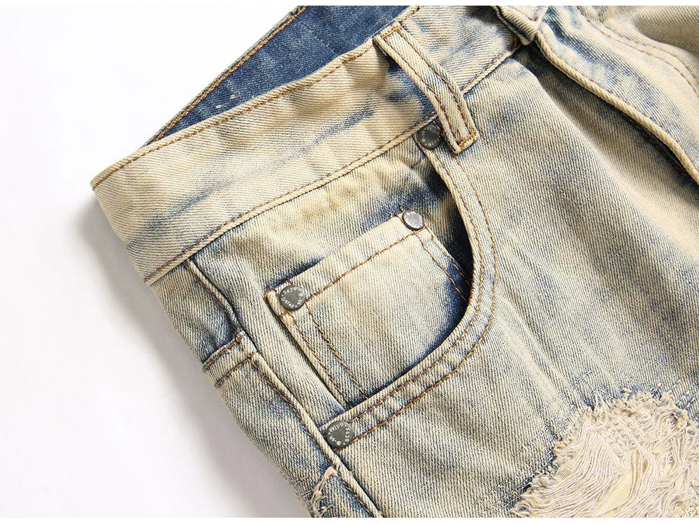 Distressed Patches Slim Fit Jeans