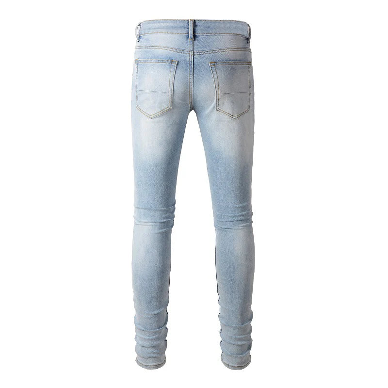 Black Leather Patchwork Light Blue Skinny Jeans