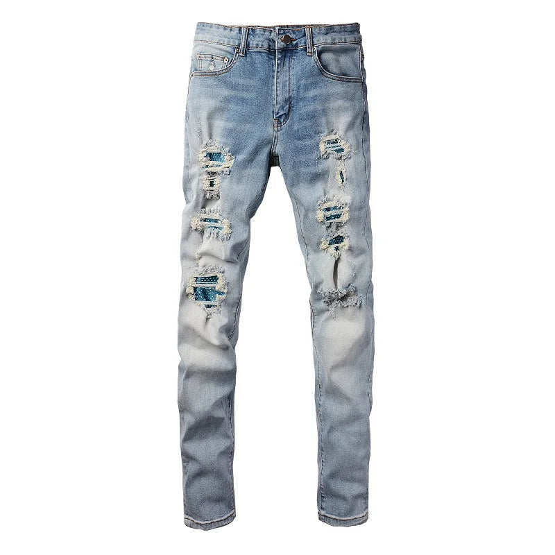 Light Blue Diamond Painted Skinny Jeans