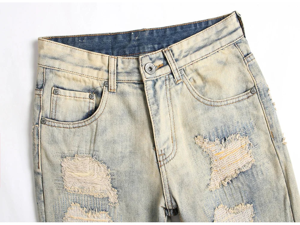 Distressed Patches Slim Fit Jeans