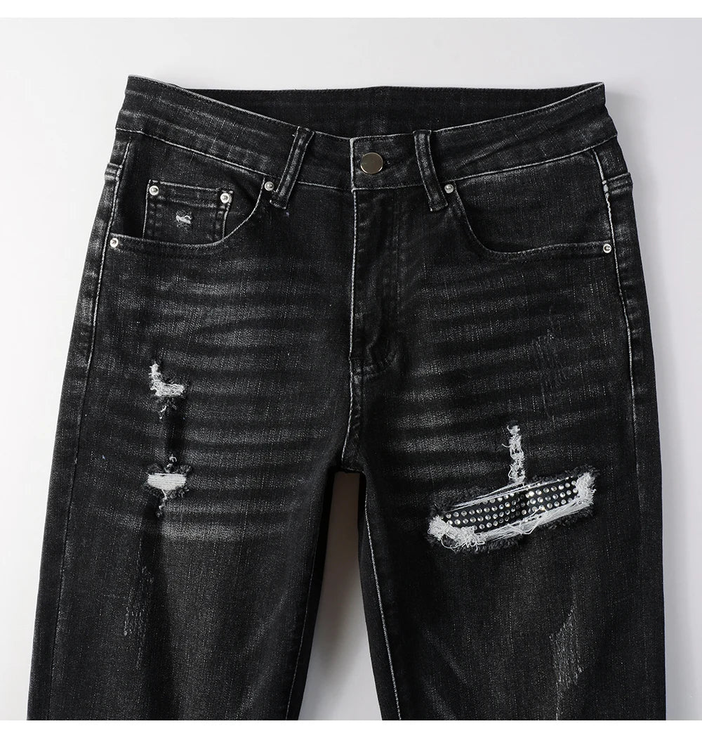 Diamond Patchwork Black Skinny Jeans