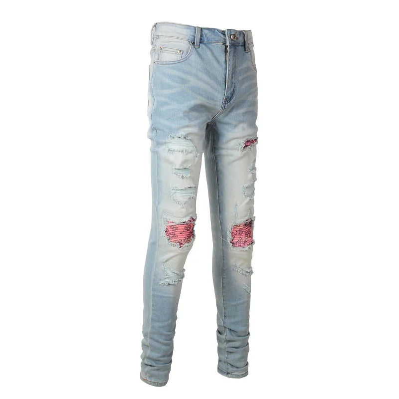 Pink Bandana Patchwork Skinny Jeans