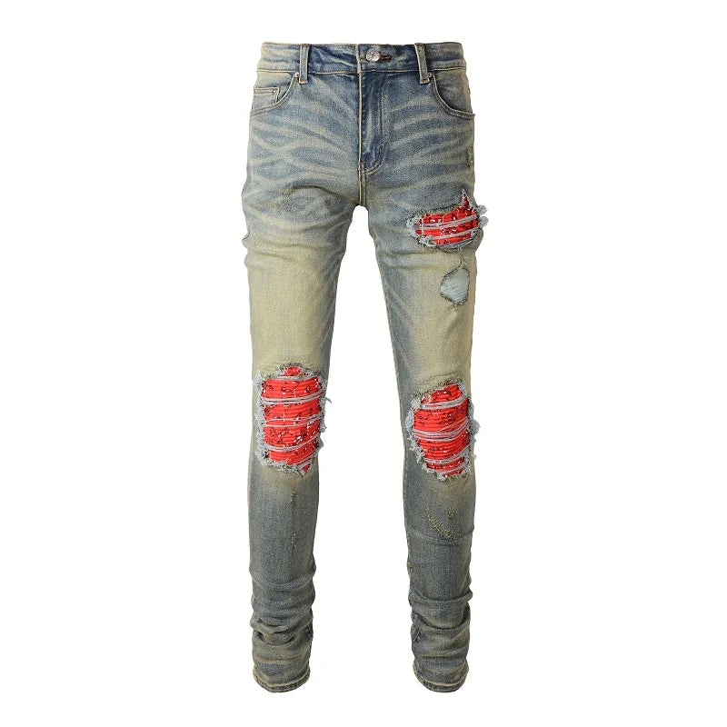 Red Bandana Patchwork Skinny Jeans