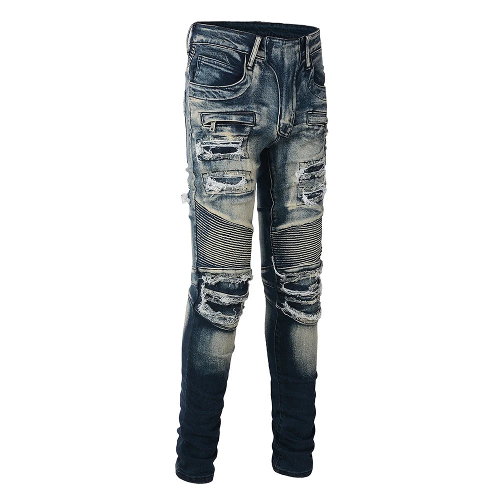 Biker Ripped & Repaired Slim Fit Jeans