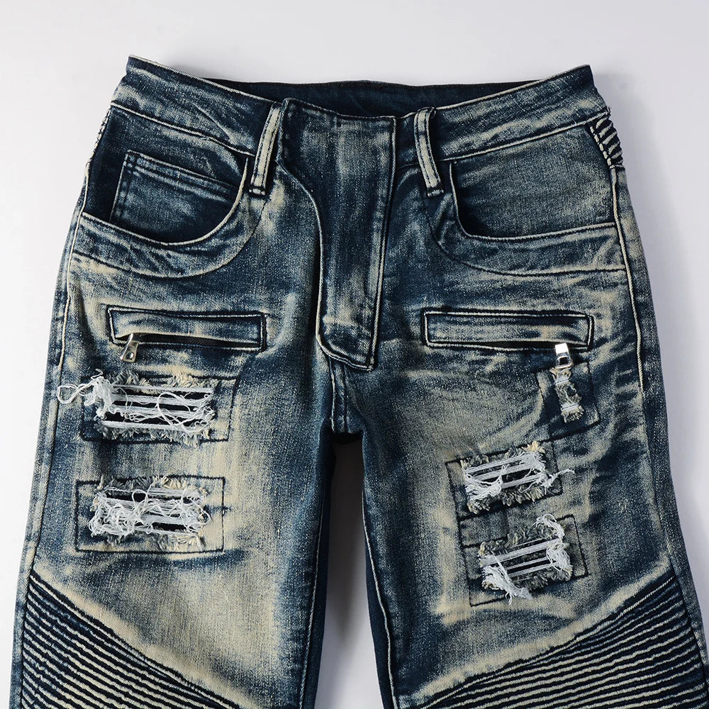 Biker Ripped & Repaired Slim Fit Jeans