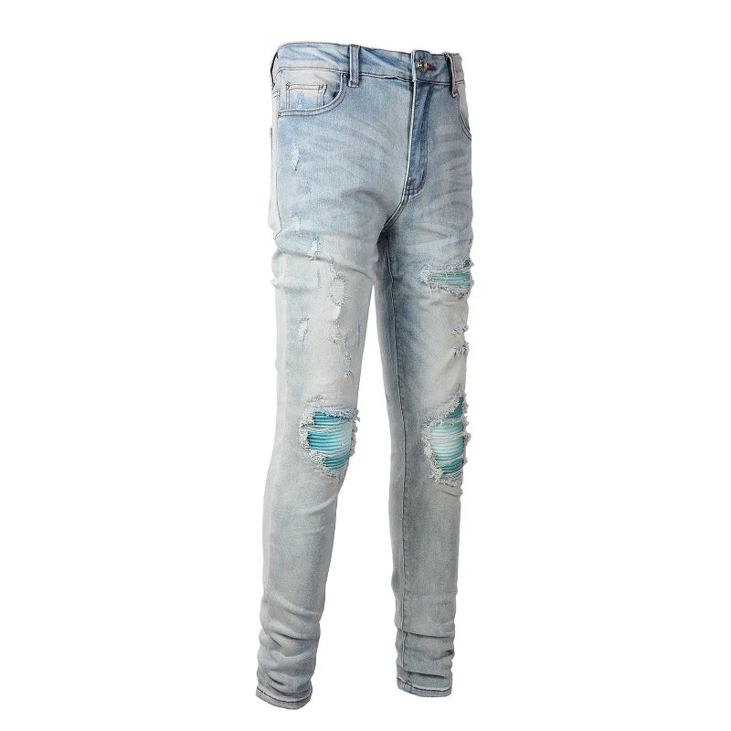 Glacier Blue Patchwork Skinny Jeans