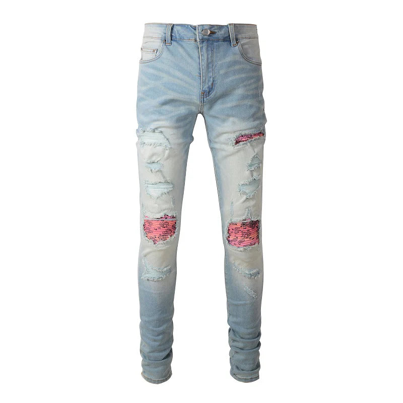 Pink Bandana Patchwork Skinny Jeans