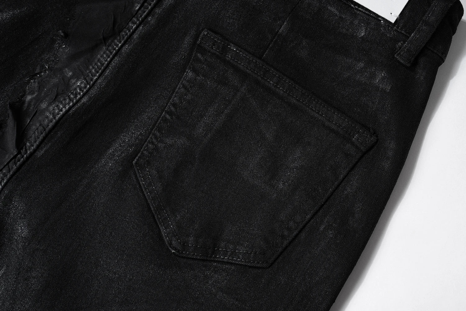 Black Patched Cerated Stacked Jeans