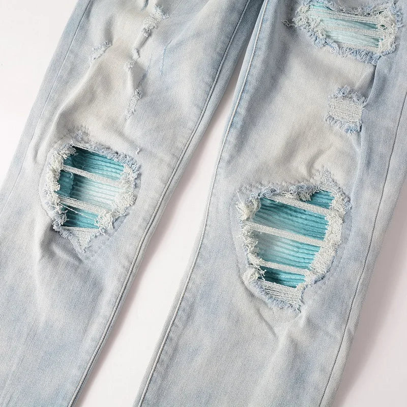 Glacier Blue Patchwork Skinny Jeans