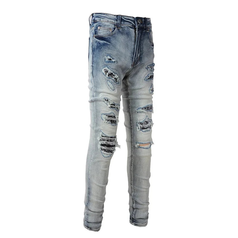 Black Bandana Patchwork Gradient Skinny Jeans