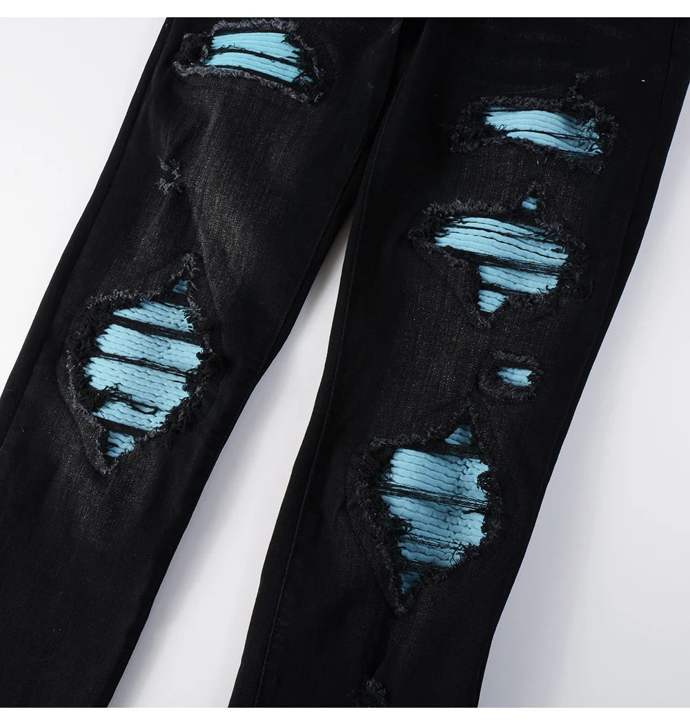 Ice Blue Patchwork Skinny Jeans