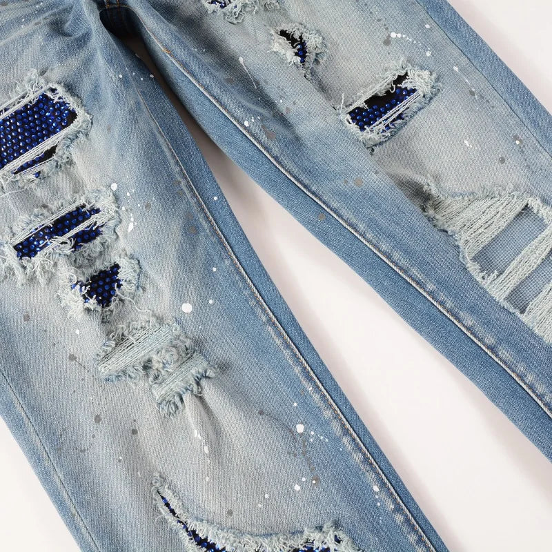 Blue Diamond Painted Skinny Jeans