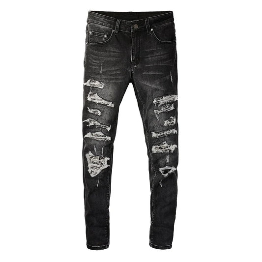 Gray Bandana Patchwork Skinny Jeans