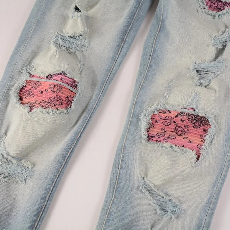 Pink Bandana Patchwork Skinny Jeans