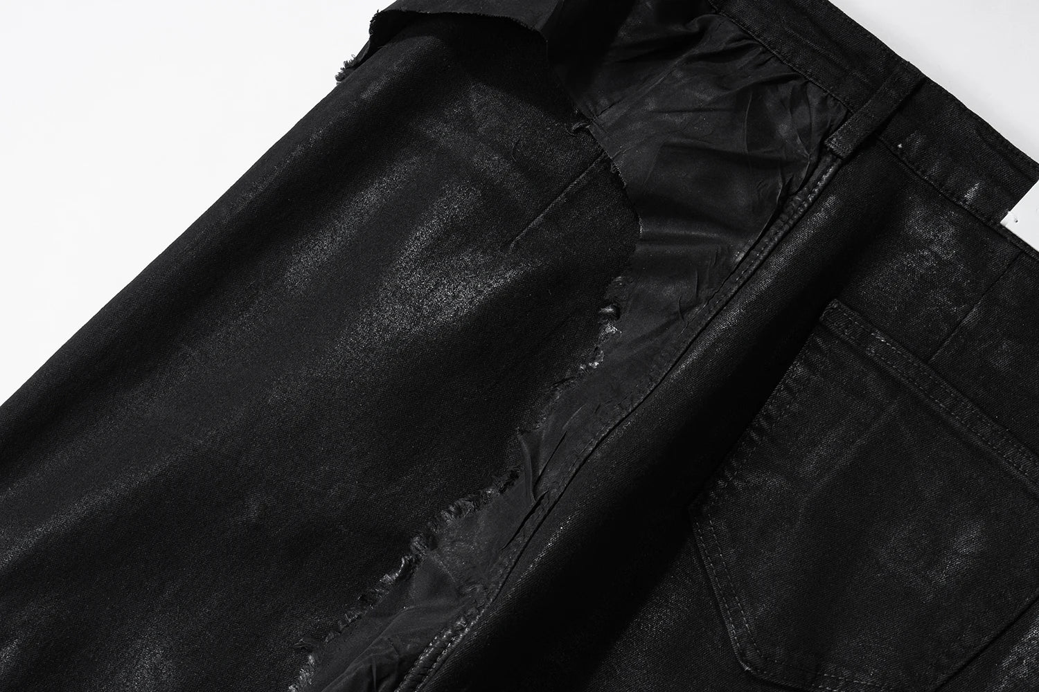 Black Patched Cerated Stacked Jeans