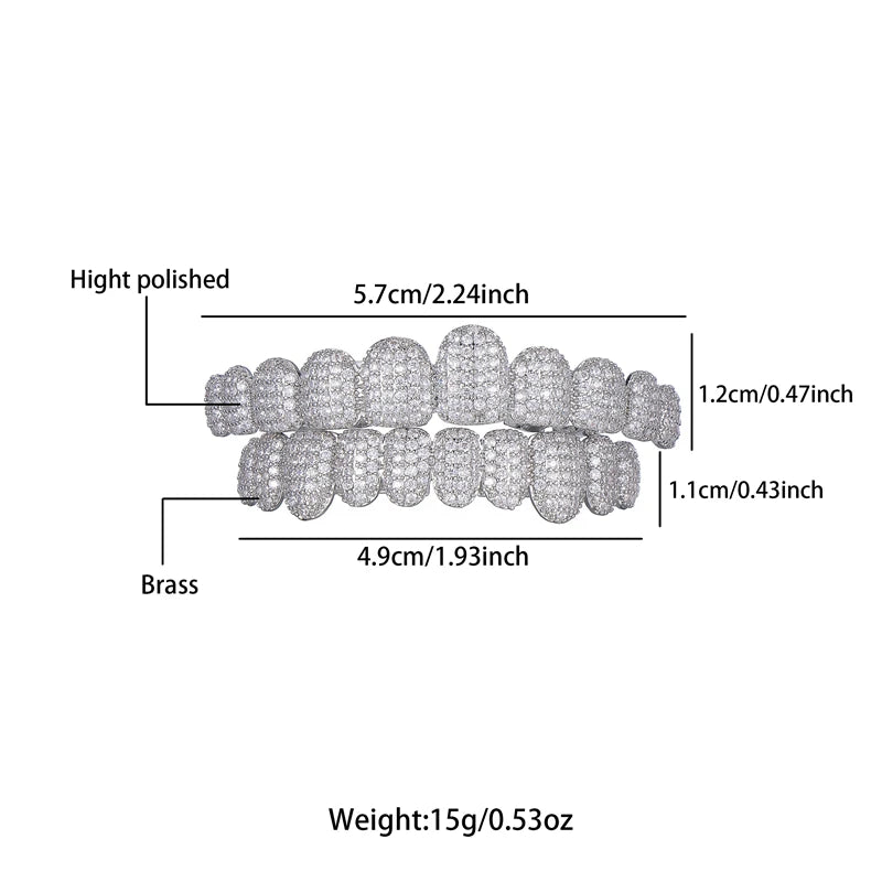 D&Z Hip Pop Bling Cubic Zircon Teeth Grillz Set For Unisex Top Bottom Mouth Removable Dental Gold Silver Color Fashion Jewelry