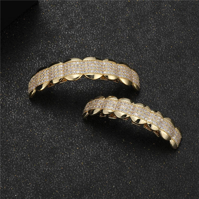 D&Z New CZ Stone Teeth Grillz Top & Bottom Grills Brass Material Teeth Caps Cosplay Party Rapper Hip Hop Jewelry