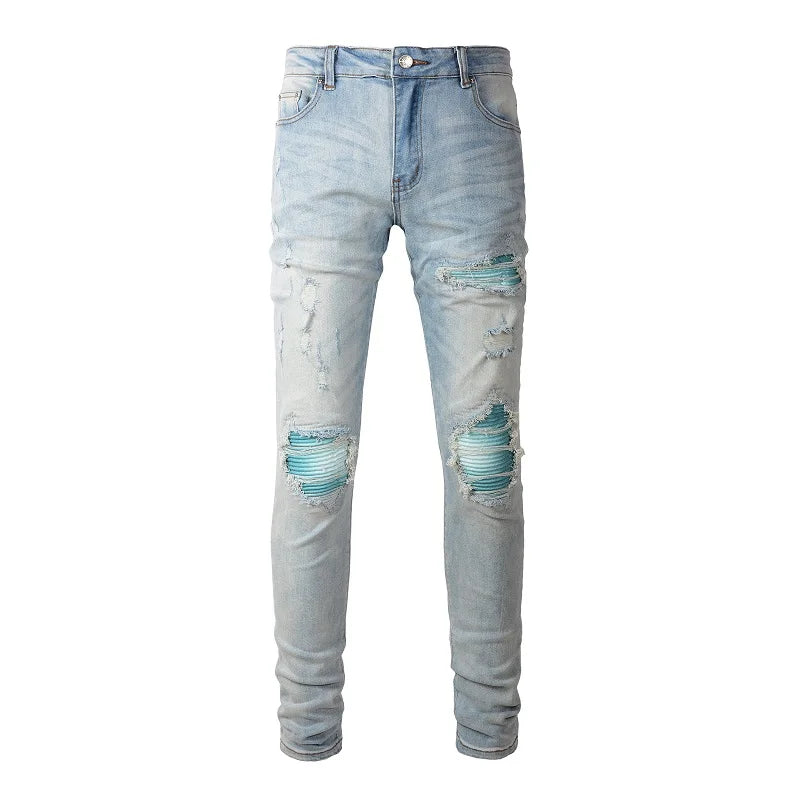 Glacier Blue Patchwork Skinny Jeans