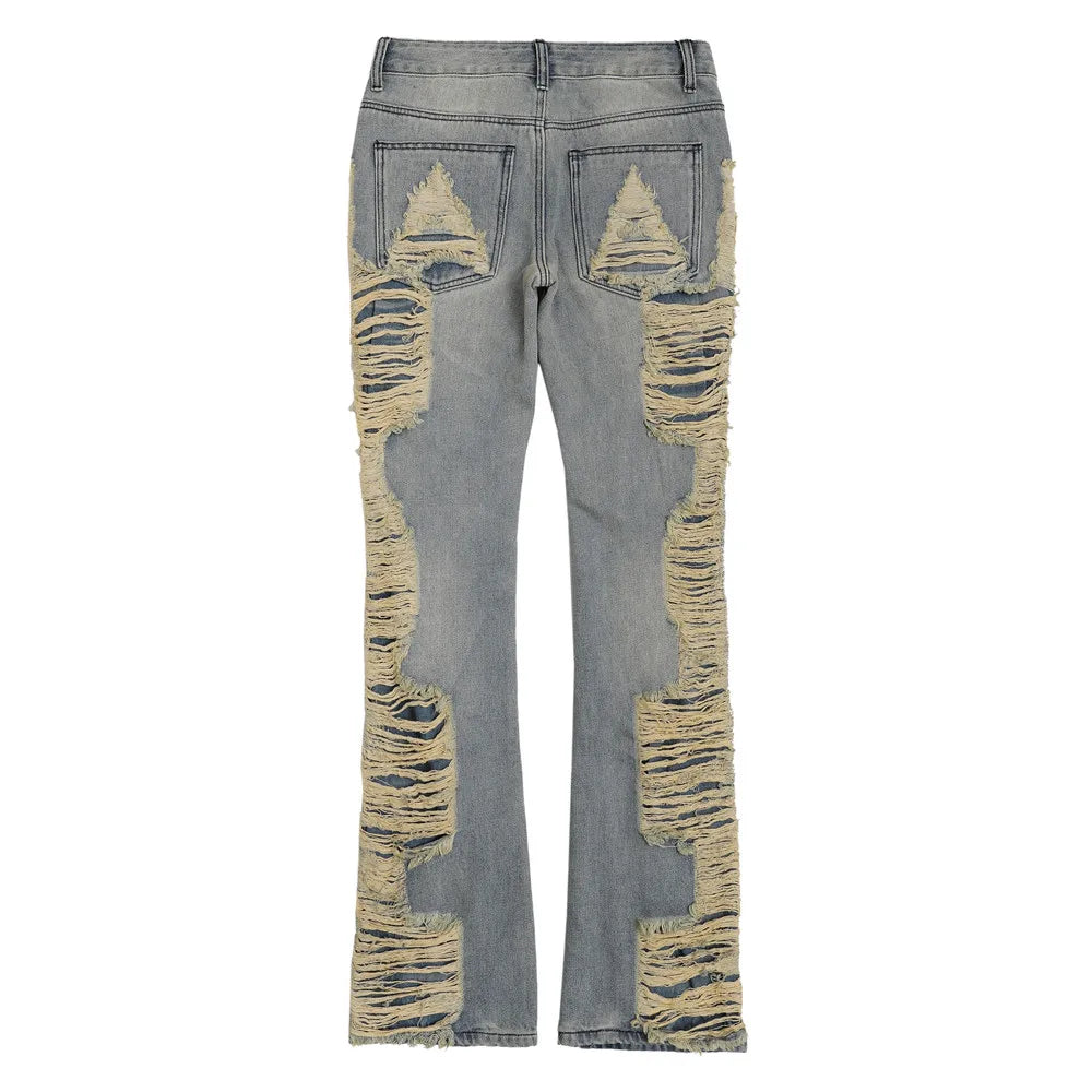 Stained Ripped Flared Jeans