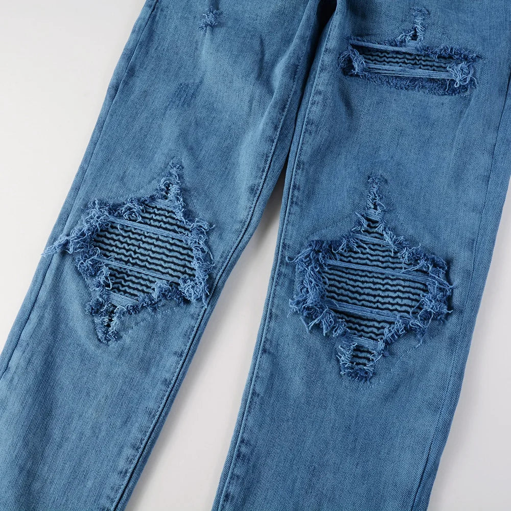 Blue on Blue Patchwork Skinny Jeans