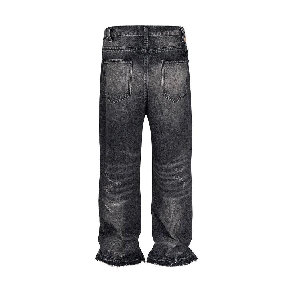 Gray Ripped Flared Jeans