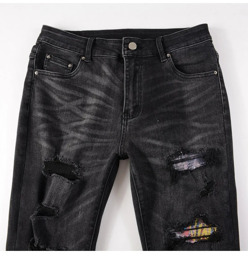 Graffiti Patchwork Skinny Jeans