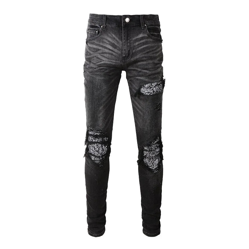 Black Bandana Patchwork Skinny Jeans