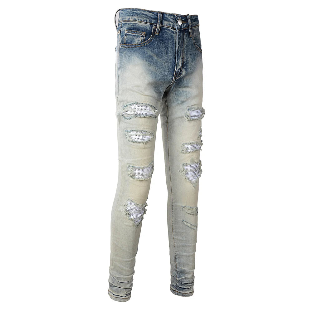 Diamond Patchwork Vintage Skinny Jeans