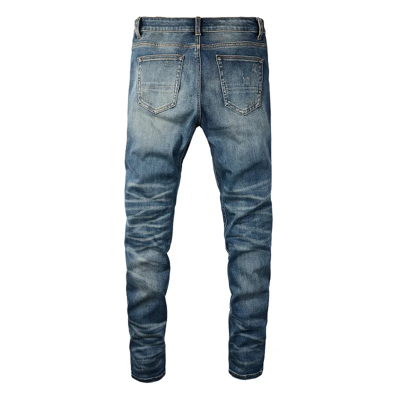 Black Leather Patchwork Dark Blue Skinny Jeans