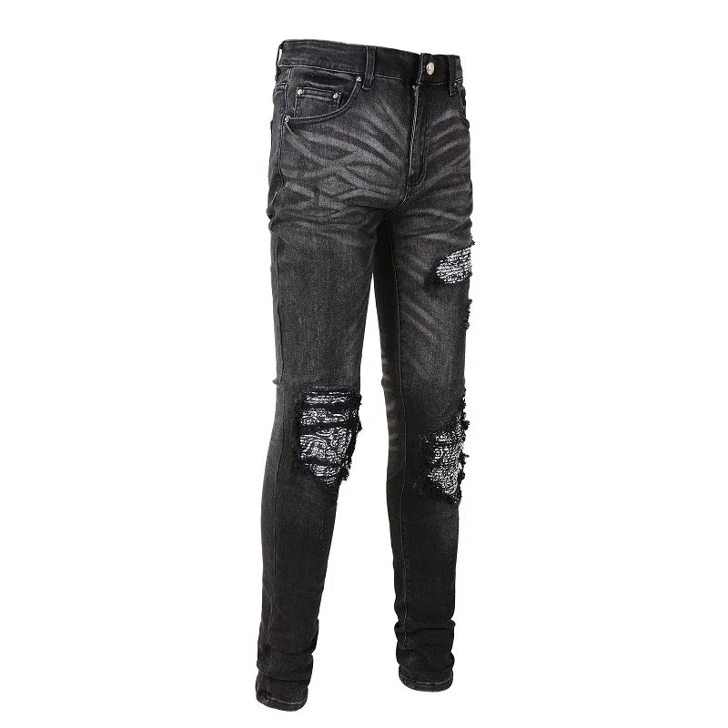 Black Bandana Patchwork Skinny Jeans