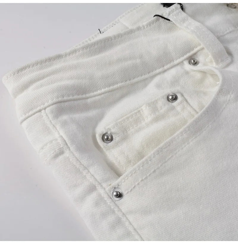 White Bandana Patchwork Slim Fit Jeans