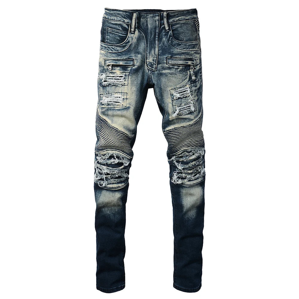 Biker Ripped & Repaired Slim Fit Jeans