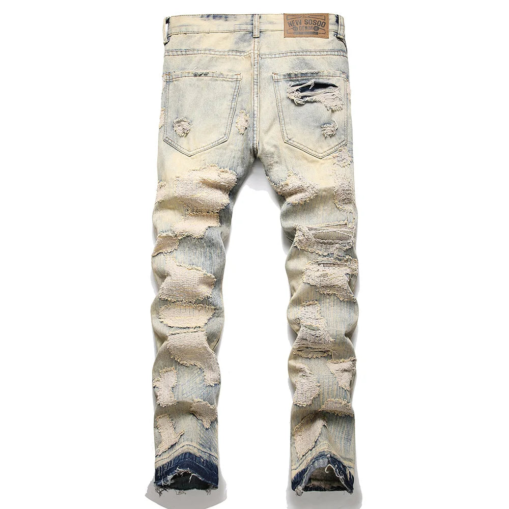 Distressed Patches Slim Fit Jeans