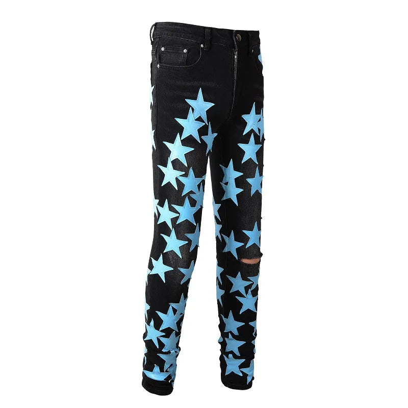 Light Blue Stars Skinny Jeans