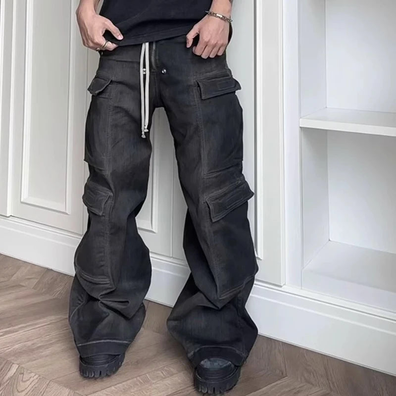 Multi-Pockets Stacked Loose Jeans