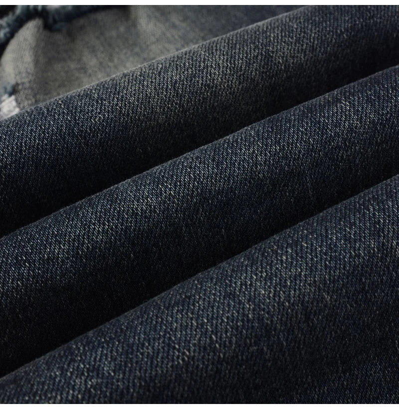 Dark Blue Ripped & Repaired Leather Skinny Jeans