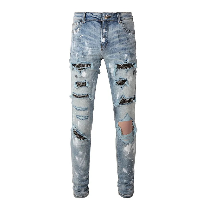 Black Diamond Painted Light Blue Skinny Jeans