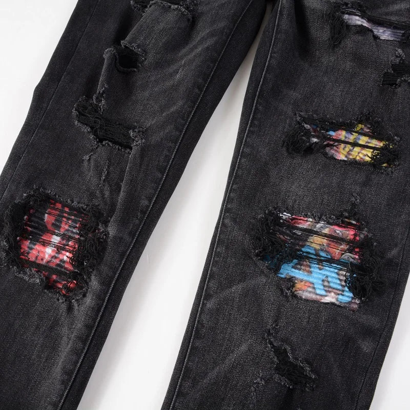 Graffiti Patchwork Skinny Jeans